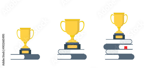 Golden Trophies on Stacked Books – Education and Achievement Concept Illustration
