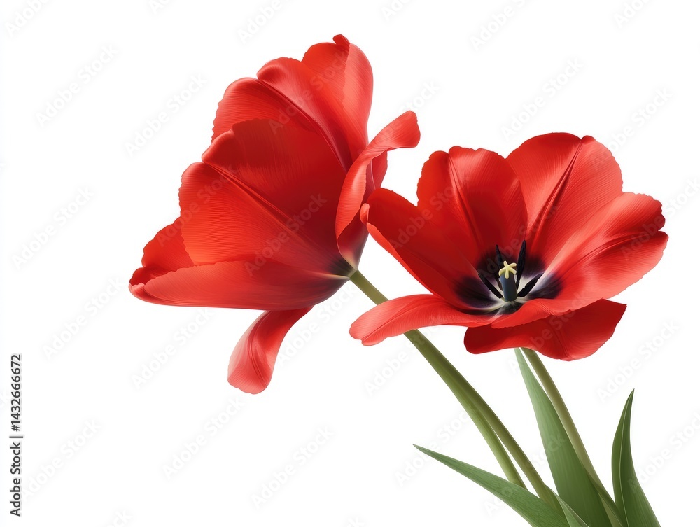 Two red tulips on white background Two red tulips on white background