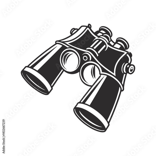 Binocular Silhouette Black Vector Illustration, Spyglass Clipart for Outdoor, Adventure and Exploration Design Art