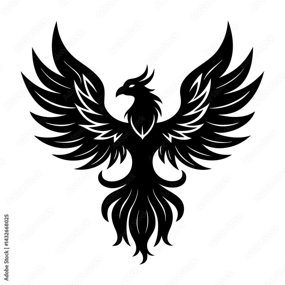 Rising Phoenix Bird Silhouette. Mythical Firebird Vector Illustration Rising Phoenix Bird Silhouette. Mythical Firebird Vector Illustration