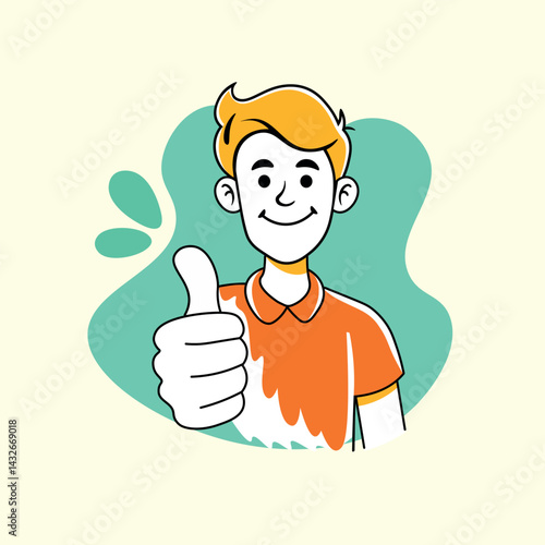Young Man Thumbs Up Doodle style Illustration