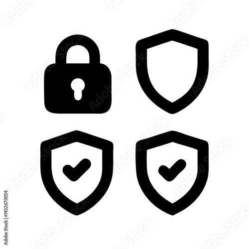 Security shield and shield check set. Protect shield icons. Security shield sign vector illustration, Lock security icon, Set of security shield icons, securityshields symbols with check .