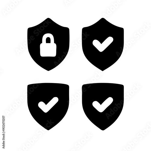 Security shield and shield check set. Protect shield icons. Security shield sign vector illustration, Lock security icon, Set of security shield icons, securityshields symbols with check .