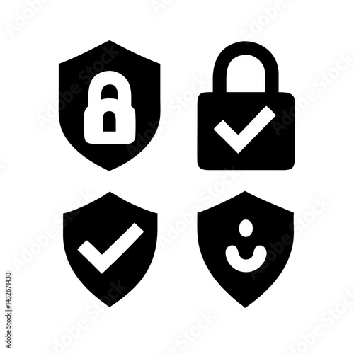 Security shield sign vector illustration, Lock security icon, Set of security shield icons, securityshields symbols with check mark and padlock, Shield security icon, Safety, protection sign
