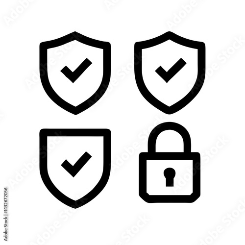 Security shield sign vector illustration, Lock security icon, Set of security shield icons, securityshields symbols with check mark and padlock, Shield security icon, Safety, protection sign

