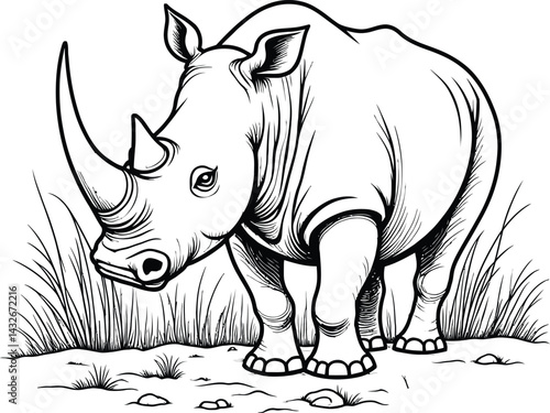 A rhino silhouette on grass field