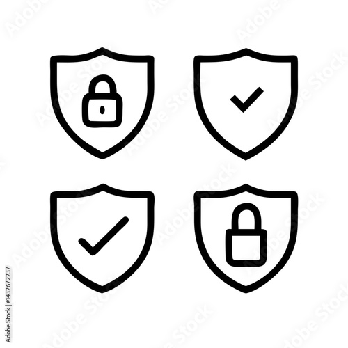 Security shield sign vector illustration, Lock security icon, Set of security shield icons, securityshields symbols with check mark and padlock, Shield security icon, Safety, protection sign
