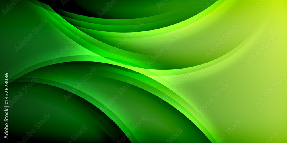 Obraz premium Abstract green background. Smooth curves create dynamic, flowing shapes. Light transitions from dark to bright hues.