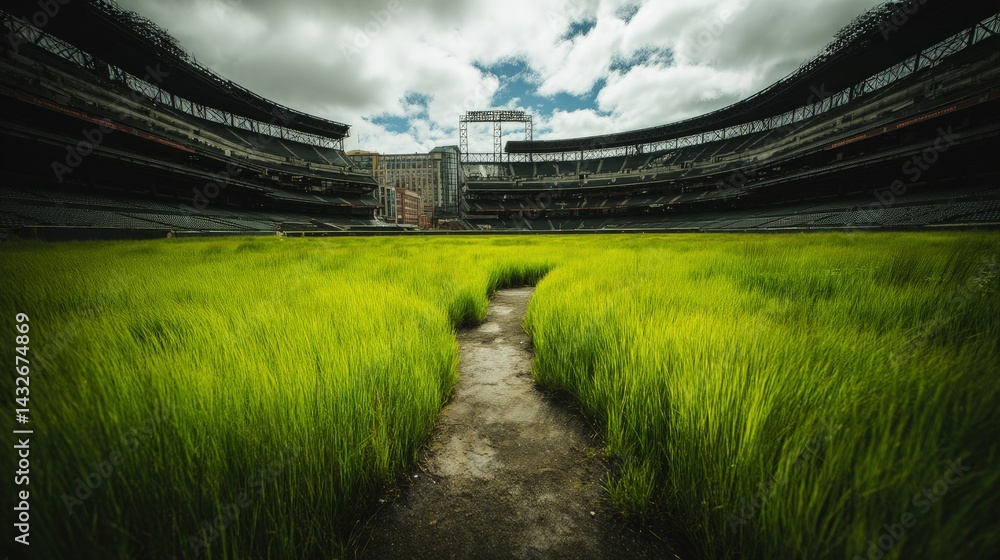 Fototapeta premium Overgrown Baseball Stadium Nature Reclaiming