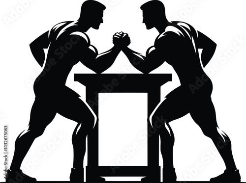 Muscular body builder arm wrestling Silhouette Vector Illustration isolated on a white background