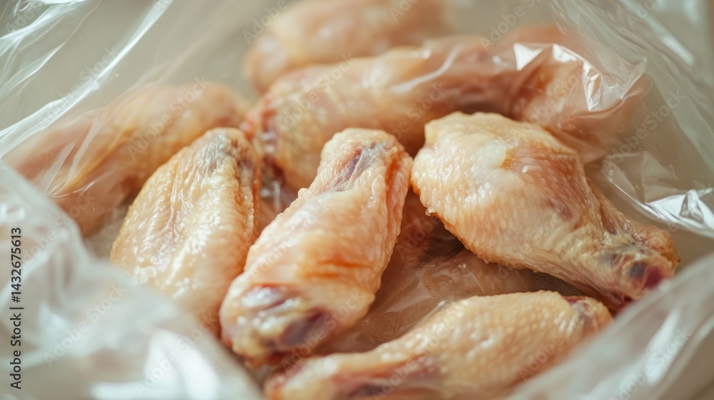 Raw Chicken Wings Ready for Cooking Inside Plastic Bag, Freshly Prepared Raw Chicken Wings Ready for Cooking Inside Plastic Bag, Freshly Prepared