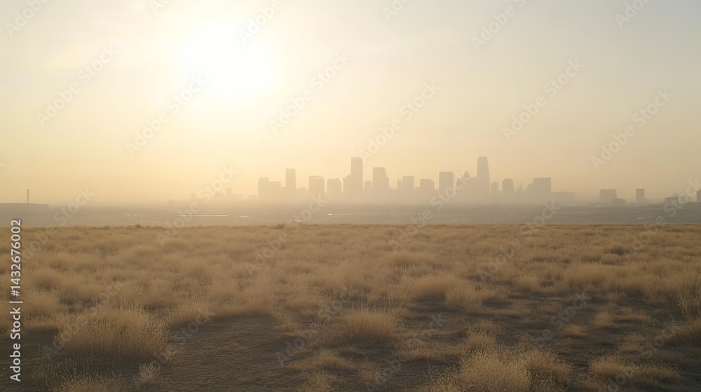 Fototapeta premium Urban landscape sunrise city skyline nature scene desert environment wide-angle view serene concept for seo impact