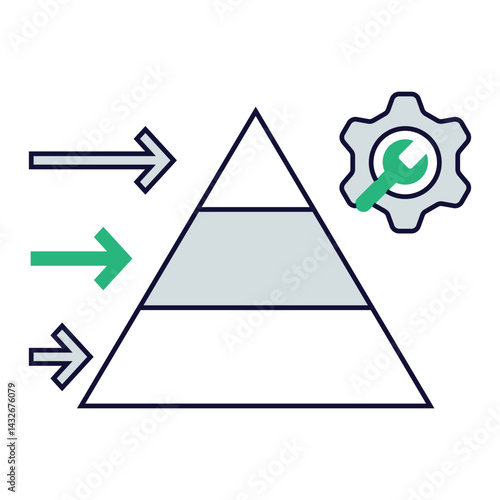 Tiered Service Flow 2. Pyramid diagram with gear and arrows for service level structuring and workflow segmentation