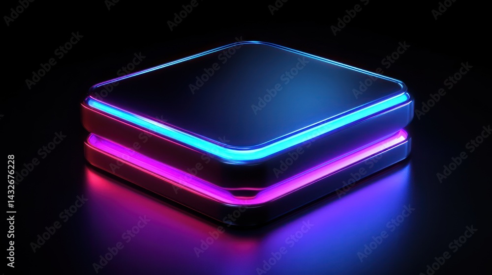 Illuminated geometric platform radiating vibrant magenta and cyan neon glow Illuminated geometric platform radiating vibrant magenta and cyan neon glow