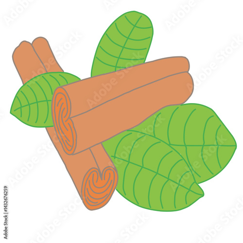 This illustration features a bundle of vanilla beans or vanilla pods