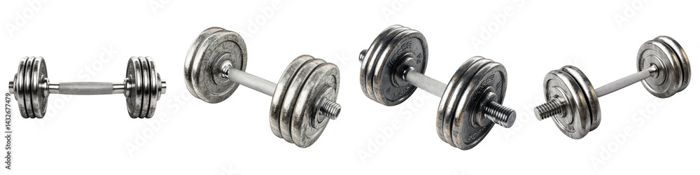 Naklejka premium Metal dumbbells Isolated on transparent background. PNG , Set of