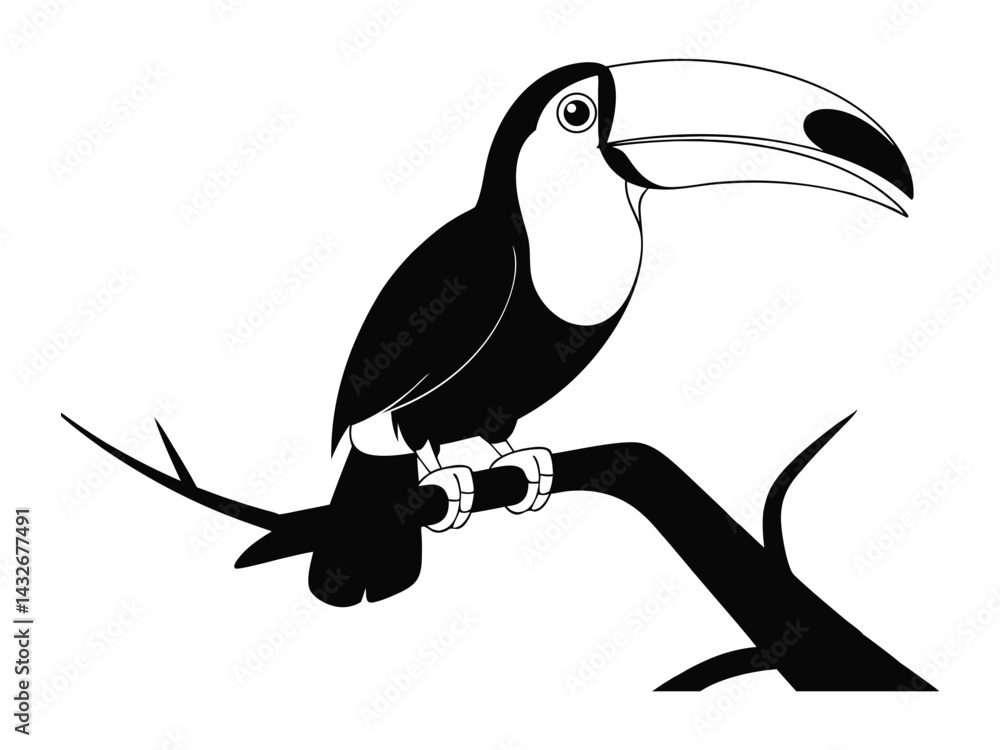 Obraz premium Toucan bird silhouette vector illustration perched on a tree branch