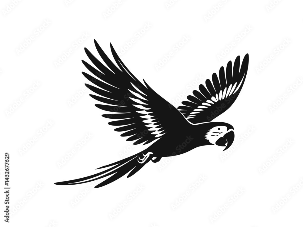 Fototapeta premium Parrot flying silhouette vector illustration |