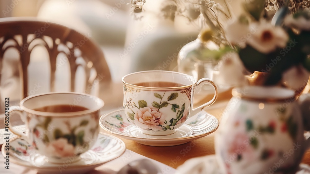 Floral Teacups: A Serene Afternoon Tea Setting Floral Teacups: A Serene Afternoon Tea Setting