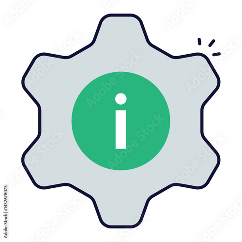 Info Settings Cog. Gear with info symbol for configuration and support settings interface