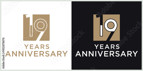 anniversary 19th logotype vector with brown and white color for special celebration day
