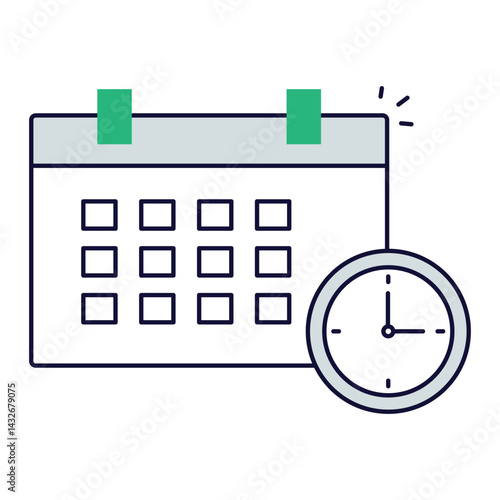 Calendar with Clock. Calendar and time icon for scheduling support calls or appointments