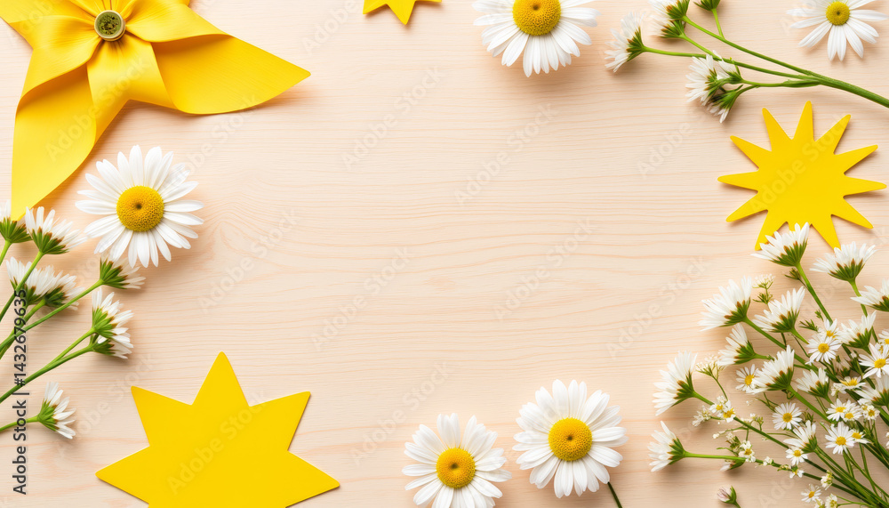Obraz premium Floral arrangement with yellow decorations on wooden background