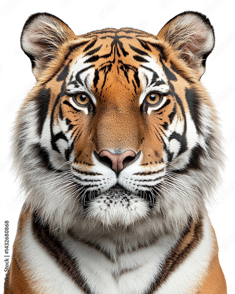 Obraz premium Isolated on white regal tiger under dramatic shadows magazine cover style realistic photo