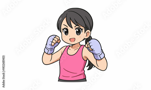 cute woman kickboxer cartoon illustration