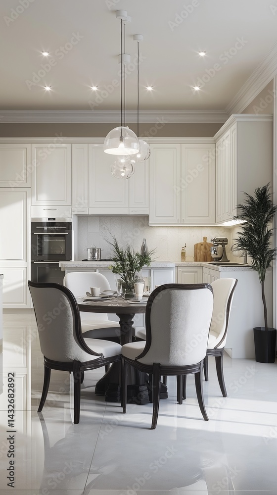Fototapeta premium A modern kitchen and sophisticated dining room interior. 