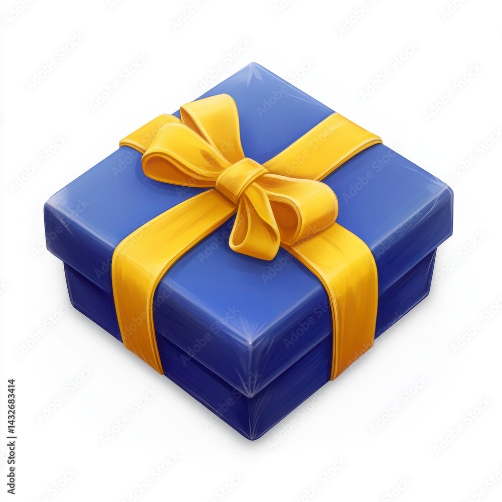 Blue Gift Box With Yellow Ribbon And Bow Blue Gift Box With Yellow Ribbon And Bow