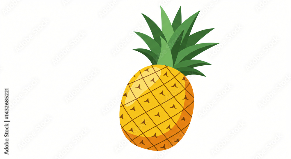 Detailed Illustration Of Pineapple With Yellow Segments And Green Leaves On White Background Detailed Illustration Of Pineapple With Yellow Segments And Green Leaves On White Background