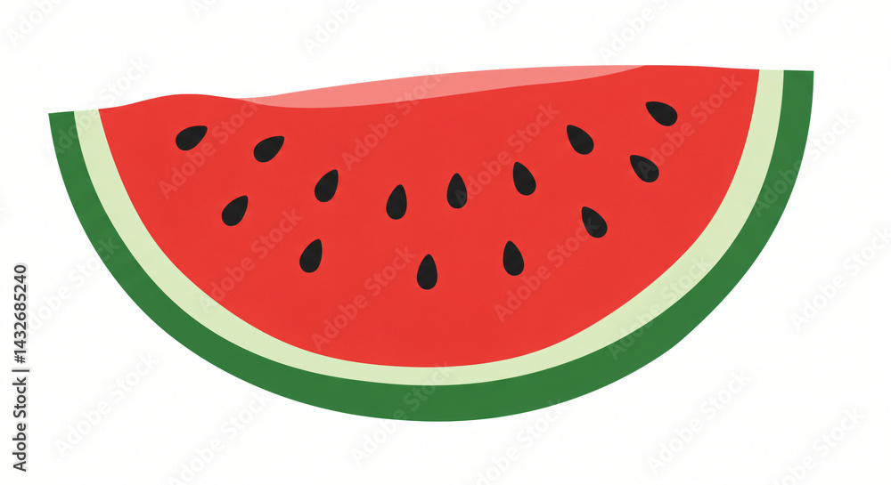 Close Up Single Watermelon Slice Against White Background Showing Red Flesh Black Seeds and Green Rind Close Up Single Watermelon Slice Against White Background Showing Red Flesh Black Seeds and Green Rind