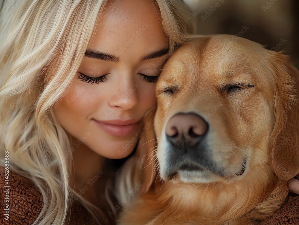 Blond Woman Hugging Golden Retriever Dog Blond Woman Hugging Golden Retriever Dog