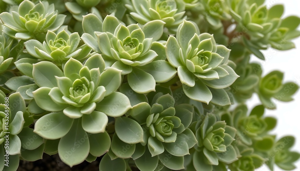 A lush cluster of green succulent plants exhibits intricate details in a close-up view. A lush cluster of green succulent plants exhibits intricate details in a close-up view.