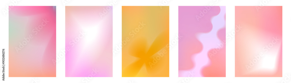 Obraz premium Beautiful soft gradient cover set. Pink blurred shapes composition background for summer poster or banner template.