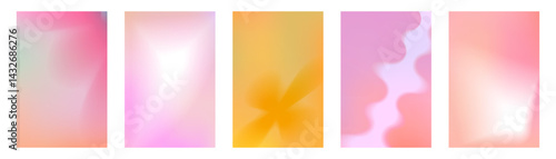 Beautiful soft gradient cover set. Pink blurred shapes composition background for summer poster or banner template.
