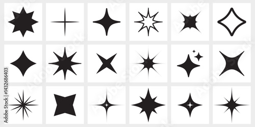 Sparkling star icon set. Decorative twinkle and bursts shapes collection. Shining flash basic forms