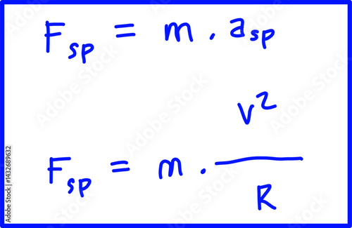 handwritten blue ink physics formula Centripetal force