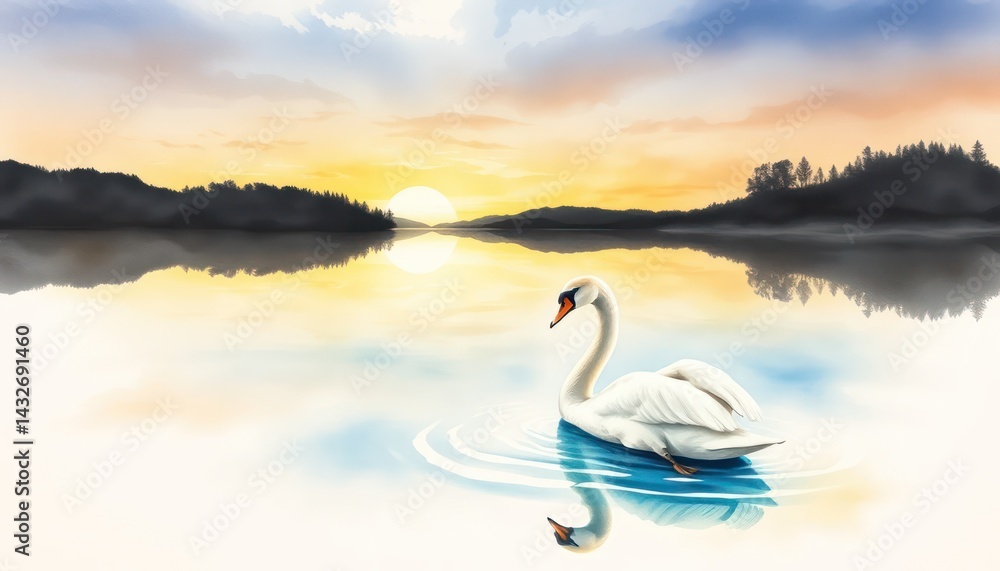 Fototapeta premium Swan on a lake at sunrise