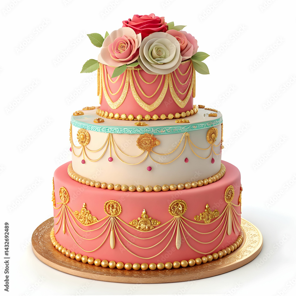 Elegant Three-Tier Wedding Cake with Floral Decoration Elegant Three-Tier Wedding Cake with Floral Decoration