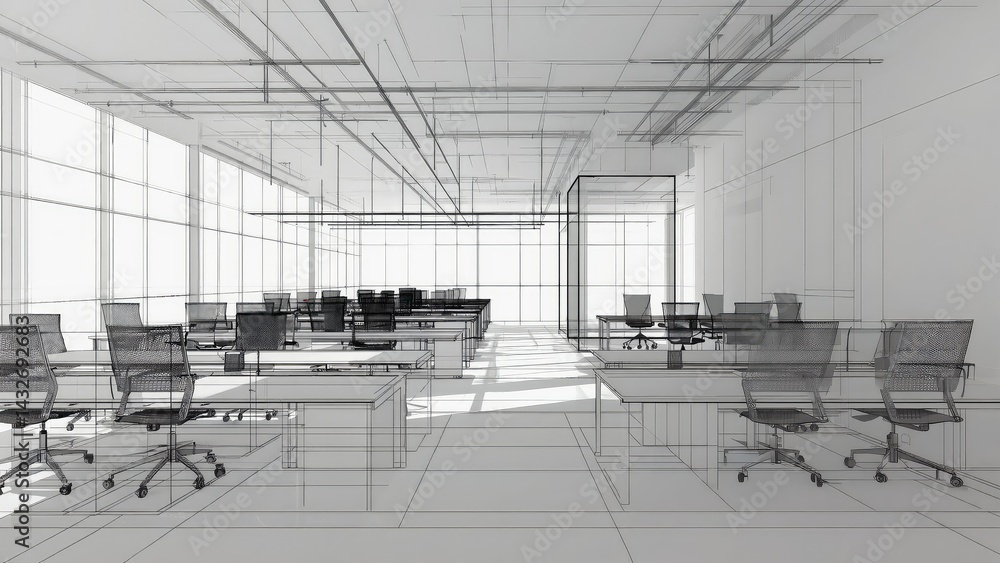Modern office space architectural blueprint.