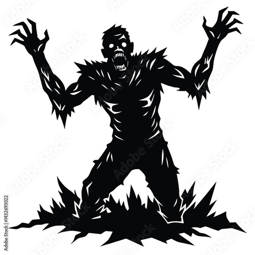 Silhouette Zombie Walking Through the Forest with Bare Trees and Grass Circle Icon