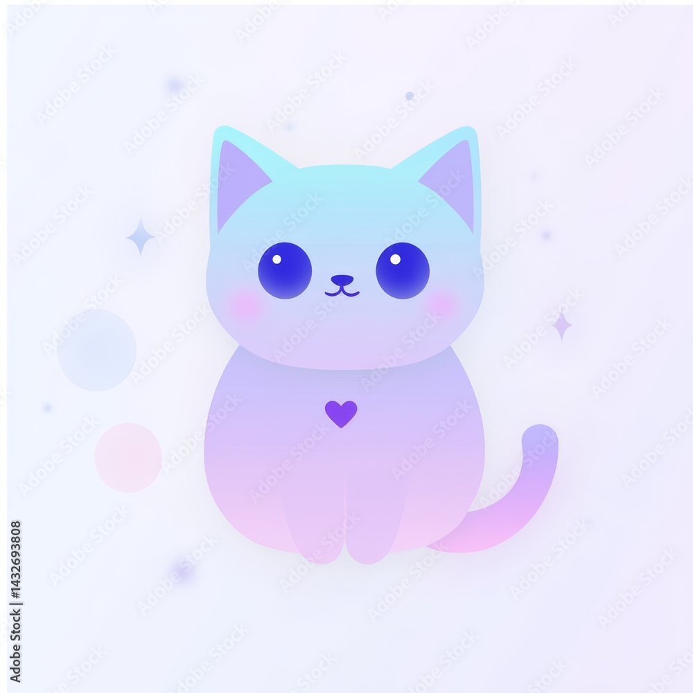Adorable vexel-style kawaii cat with pastel purple and mint fur, big sparkling eyes, and a tiny heart nose. Soft gradients, no outlines, surrounded by floating stars and bubbles. Adorable vexel-style kawaii cat with pastel purple and mint fur, big sparkling eyes, and a tiny heart nose. Soft gradients, no outlines, surrounded by floating stars and bubbles.