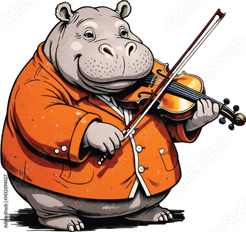 Cute Hippo Playing Violin