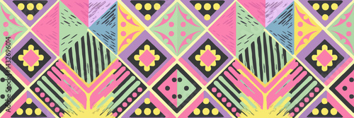 Seamless geometric and chevron patterns form an abstract design with vector mosaic texture, ideal for fabric and wallpaper decor