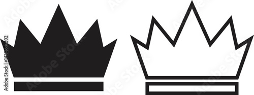 Crown medieval king royalty flat, outline icon set. Collection logos of crowns for royal persons, queen, princess. Vectors perfect for royalty or leadership concept isolated on transparent background.