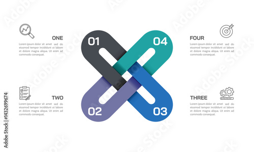Cross loop infinity Infographic. 4 Options for business development. Presentation, Information, Plan and Strategy. Vector illustration.