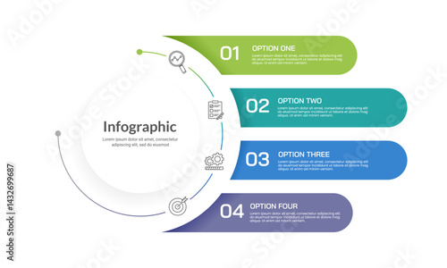 4 Steps or Option. Infographic circle design template to success. Business presentation, Plan, Strategy and Report. Vector illustration.
