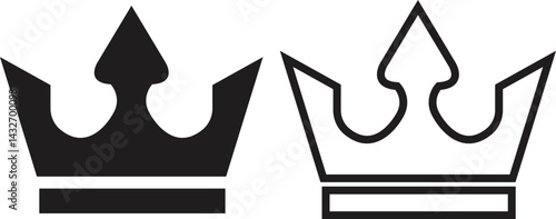 Crown medieval king royalty flat, outline icon set. Collection logos of crowns for royal persons, queen, princess. Vectors perfect for royalty or leadership concept isolated on transparent background.